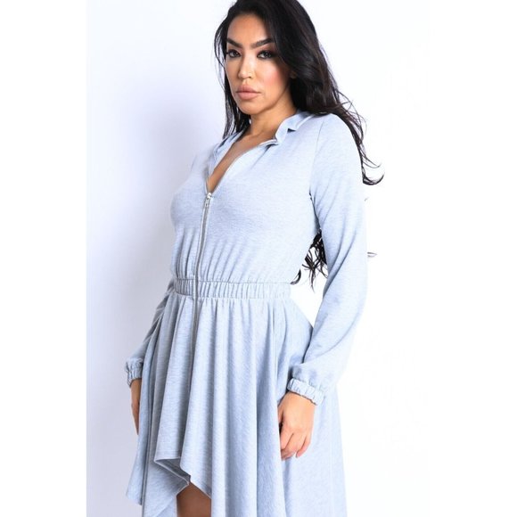 Women's Long Sleeves Hooded Drape Dress Full Zipper Dress Jacket Dress - Picture 5 of 15